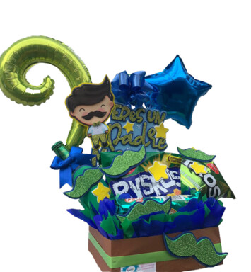 Regalo Base Cuadrada verde/azul y Globo Pintado