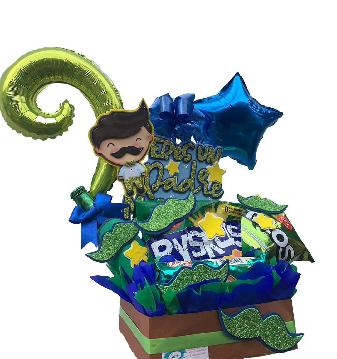 Regalo Base Cuadrada verde/azul y Globo Pintado